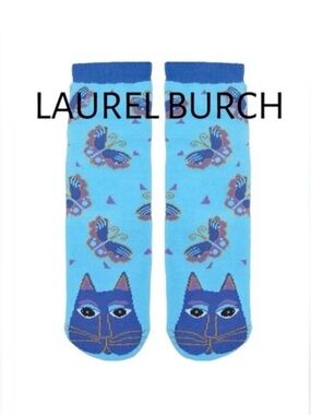 Laurel Burch Women's Single Pack Friendly Animal Slipper Socks Indigo Cats NWT